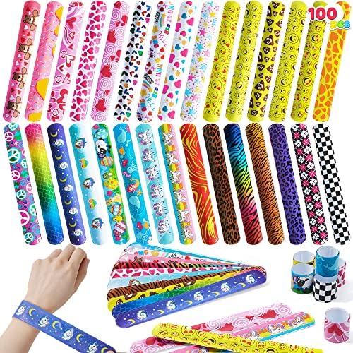 610sHsW7ozL._AC_.jpg JOYIN Slap Band, 100 PCs Slap Armbänder Super Slap Armbänder mit bunten Herzen Animal Emoji Party Bag Fillers (30 Designs) Valentinstag Party Favors Pack, Easter Basket Stuffers – Bild 1