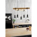 EGLO Pendelleuchte Townshend, Hängeleuchte aus Holz in Natur und Metall in Schwarz, Esstischlampe, Wohnzimmerlampe hängend mit E27 Fassung – Bild 3