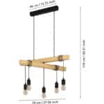 EGLO Pendelleuchte Townshend, Hängeleuchte aus Holz in Natur und Metall in Schwarz, Esstischlampe, Wohnzimmerlampe hängend mit E27 Fassung – Bild 4