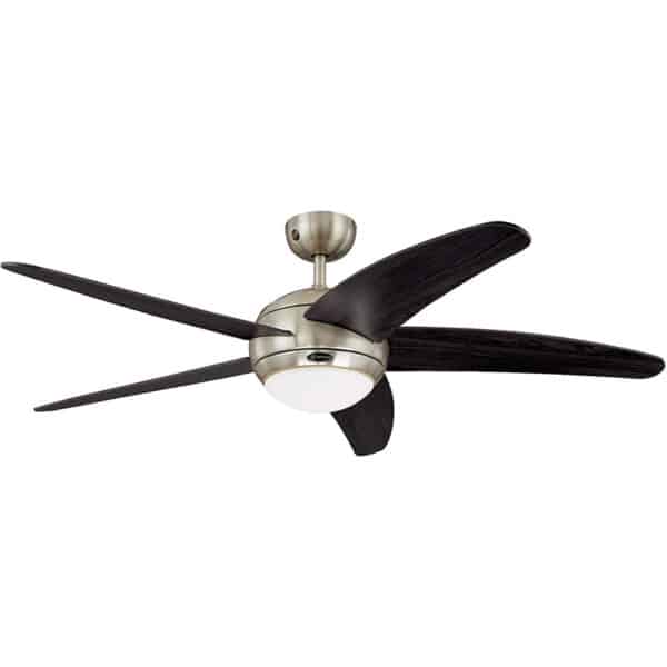 Westinghouse Lighting 132 cm Deckenventilator Bendan 72557 mit Einzelleuchte und fünf Flügeln, Ausführung in seidenmattem Chrom mit Opalmilchglas