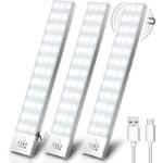 Schrankbeleuchtung LED 2-3 Stück Lampen Ohne Bohren mit Bewegungsmelder Innen, Unterbauleuchte Batteriebetrieben, Nachtlicht Vitrinenbeleuchtung mit Akku für Kleiderschrank, Küche, TreppeKofferraum, RV