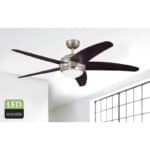 Westinghouse Lighting 132 cm Deckenventilator Bendan 72557 mit Einzelleuchte und fünf Flügeln, Ausführung in seidenmattem Chrom mit Opalmilchglas – Bild 6