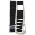 SONGMICS Schmuckschrank, Standspiegel, Spiegelschrank, mit Ganzkörperspiegel, um 360° drehbar, Schmuckaufbewahrung, abschliessbar, mit Schlüsseln, Geschenkidee, weiss mit grauer Holzmaserung