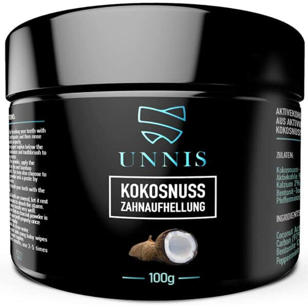 Unnis® Natürliche Kokosnuss Aktivkohle Pulver Zahnaufhellung für Weisse Zähne Bleaching Aktivkohle Zahnpasta Activated Charcoal powder Teeth Whitening
