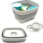 SAMMART 9.1L Collapsible Dishpan with Draining Plug - Foldable Washing Basin - Portable Dish Washing Tub - Space Saving Kitchen Storage Tray