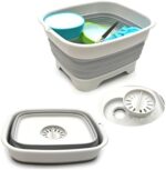 SAMMART 9.1L Collapsible Dishpan with Draining Plug - Foldable Washing Basin - Portable Dish Washing Tub - Space Saving Kitchen Storage Tray