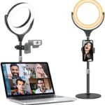 Ringlicht Handy Laptop Videokonferenzen Licht, Evershop Upgrade 8” Ringleuchte mit Stativ LED Ring Light Tisch Selfie Lichtring Ringlapme mit Handystativhalter für Video,Fotografie,Tiktok,Zoom Usw