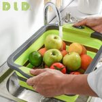 D L D Collapsible Cutting Board with Colander Containers, Foldable Food Grade Silicone Dish Tub Chopping Board, Washing Basin Draining Basket Strainer for Home Kitchen Camping Picnic BBQ – Bild 2