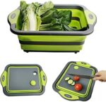 D L D Collapsible Cutting Board with Colander Containers, Foldable Food Grade Silicone Dish Tub Chopping Board, Washing Basin Draining Basket Strainer for Home Kitchen Camping Picnic BBQ