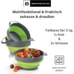 Bergmeister® Faltbares Schüssel Set 3in1 mit Abtropfsieb/Nudelsieb 1,7L / 2,8L Multifunktional Spülmaschinenfest Platzwunder für jedes Zuhause sowie Outdoor Camping Küche – Bild 6