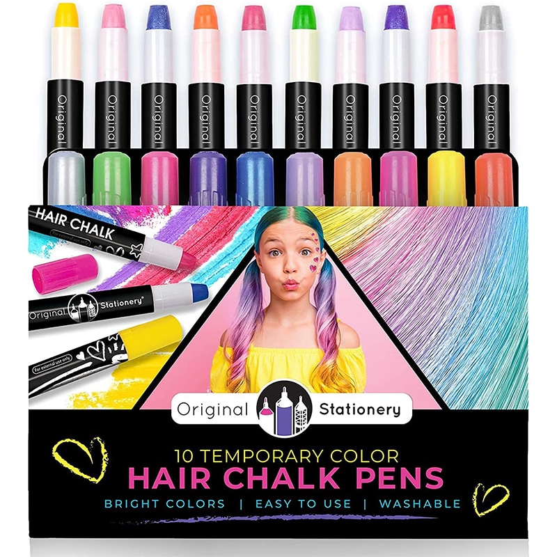 hair chalk Original Stationery 10 Haarkreide-Set für Kleine und Grosse Mädchen Geschenke Allergenfreie Haarfärbestifte, Haarkreide Kinder Auswaschbar Ungiftig Kindergeburtstag Geschenke – Bild 1