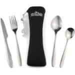 Outdoro Campingbesteck und Reisebesteck aus Edelstahl mit Neopren-Bestecktasche - Ideales Besteckset für Outdoor und Reisen