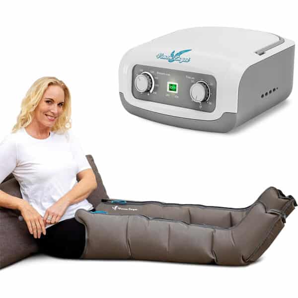 Venen Engel ® 4 Beinmassagegerät mit Beinmanschetten aus 4 Luftkammern – Venen Massagegerät für eine angenehme Gleitwellenmassage an den Beinen – Druck & Zeit unkompliziert einstellbar