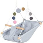 Leinwand Baby Hängematte Schaukel von Cateam - Hängende Schaukel aus Holz für Baby mit Sicherheitsgurt und Montageteilen. Baby Hängemattenstuhl Geburtstagsgeschenk.