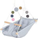 Leinwand Baby Hängematte Schaukel von Cateam - Hängende Schaukel aus Holz für Baby mit Sicherheitsgurt und Montageteilen. Baby Hängemattenstuhl Geburtstagsgeschenk.