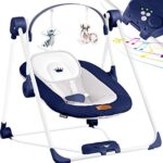 KIDIZ® Babywippe Babyschaukel mit 5 Geschwindigkeitseinstellungen zusammenklappbarer Baby Wippe Schaukel Babyhochstuhl mit Spielbogen Spielzeugen 5 beruhigende Naturgeräusche