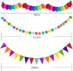 Huryfox Bunte Party Deko für Gartenpartys, Geburtstage und Karneval - 33 Stück mit hängenden Papier Lüfter, Regenbogen Pompons, Tissue Bänder und Wimpelketten Girlande für Feste, Hochzeiten & mehr – Bild 3