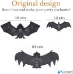 Jonami Halloween Deko Set, Halloween Fledermäuse Gummi Realistische Dekor (3 Gross + 3 Mittel + 3 Klein) Fledermaus zu Hängen, Aufhänger Dekoration, Gruselig, Horror – Bild 4