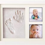 Pookie Boo Premium Baby Hand und Fussabdruck Set selber machen - mit Echtholz Bilderrahmen, Acrylglas & Platzhalter für 2 Babyfotos - Perfekte Geschenkidee für Kleinkinder, Väter und Mütter