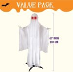 JOYIN 172,7 cm Halloween animierte Geister-Dekoration stehendes Skelett Geist Requisite mit beleuchteten Augen und gruseligem Sound (Sound-Aktivierung) für Halloween Outdoor, Rasen, Hof, – Bild 5