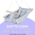 Leinwand Baby Hängematte Schaukel von Cateam - Hängende Schaukel aus Holz für Baby mit Sicherheitsgurt und Montageteilen. Baby Hängemattenstuhl Geburtstagsgeschenk. – Bild 5