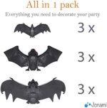 Jonami Halloween Deko Set, Halloween Fledermäuse Gummi Realistische Dekor (3 Gross + 3 Mittel + 3 Klein) Fledermaus zu Hängen, Aufhänger Dekoration, Gruselig, Horror – Bild 2