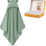 FUCHSUNDPANDA ® Kapuzenhandtuch Baby EXTRA dick, warm & weich | 75x75cm Babyhandtuch mit Kapuze (100% Bambus) | Baby Handtuch Kapuze mit toller Geschenkverpackung