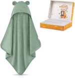 FUCHSUNDPANDA ® Kapuzenhandtuch Baby EXTRA dick, warm & weich | 75x75cm Babyhandtuch mit Kapuze (100% Bambus) | Baby Handtuch Kapuze mit toller Geschenkverpackung