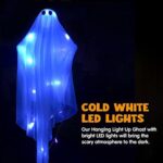 Halloween-Hänge-Geist mit gruseligem blauem LED-Licht, 119,4 cm weisse hängende Geister, Beste Halloween-Hängedekoration für Vorhof, Terrasse, Rasen, Garten, Party-Dekoration, drinnen und draussen – Bild 2