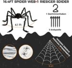 Halloween Deko Outdoor Spinne Gross Horror Deko Garten 127cm Riesenspinne Set with 50cm Dreieckiges Riesen Spinnennetz - Gruselige Dehnbares Riesen Spinne – Bild 3