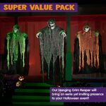 JOYIN 3 Stück Halloween hängende Sensenmänner, 134,6 cm + 80 x 2 cm, hängende Skelett Geister für beste Halloween Innen- und Aussendekorationen, Spukhaus Deko – Bild 2
