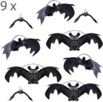 Jonami Halloween Deko Set, Halloween Fledermäuse Gummi Realistische Dekor (3 Gross + 3 Mittel + 3 Klein) Fledermaus zu Hängen, Aufhänger Dekoration, Gruselig, Horror – Bild 7