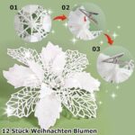 GLITZFAS 12 Stück Glitter Weihnachtsbaum Dekoration, Weihnachtsbaumschmuck Ornament aus Kunststoff, Weihnachten Blumen Dekor, Christbaumanhänger – Bild 2