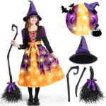 Spooktacular Creations Hexenkostüm für Mädchen, Light-up Hexen Halloween Kostüm Kleid UP