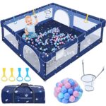Kidsbuddy Baby Laufstall Laufgitter, Faltbar Drinnen Rutschfester Absperrgitter Mit Atmungsaktive Netz Schutzgitter Kind Playpen Set Mit Kugel Sicherheitsspielplatz Ställe