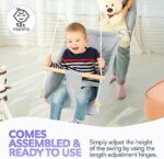Leinwand Baby Hängematte Schaukel von Cateam - Hängende Schaukel aus Holz für Baby mit Sicherheitsgurt und Montageteilen. Baby Hängemattenstuhl Geburtstagsgeschenk. – Bild 6