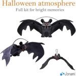 Jonami Halloween Deko Set, Halloween Fledermäuse Gummi Realistische Dekor (3 Gross + 3 Mittel + 3 Klein) Fledermaus zu Hängen, Aufhänger Dekoration, Gruselig, Horror – Bild 6