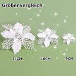 GLITZFAS 12 Stück Glitter Weihnachtsbaum Dekoration, Weihnachtsbaumschmuck Ornament aus Kunststoff, Weihnachten Blumen Dekor, Christbaumanhänger – Bild 3