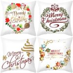LAXEUYO Kissenbezug Weihnachten 45x45 cm, 4 Stück Kissenhülle Dekorative Weiche Baumwolle Dekokissen Kissenbezug Weihnachten