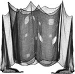 DealKits Halloween Deko Stoff, 600 x 120 Schwarz Dekogewebe für Halloween Party Dekoration, Gruseliges Tuch sorgt für mystische Stimmung, Der Fetztenstoff ist für die Türen Hallen Veranden Fenster