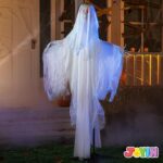 JOYIN 172,7 cm Halloween animierte Geister-Dekoration stehendes Skelett Geist Requisite mit beleuchteten Augen und gruseligem Sound (Sound-Aktivierung) für Halloween Outdoor, Rasen, Hof, – Bild 7