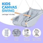 Leinwand Baby Hängematte Schaukel von Cateam - Hängende Schaukel aus Holz für Baby mit Sicherheitsgurt und Montageteilen. Baby Hängemattenstuhl Geburtstagsgeschenk. – Bild 3