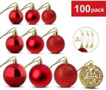 ilauke 100 Weihnachtskugeln Christbaumkugeln Set changierend glänzend glitzernd matt Christbaumschmuck bis Ø 6 cm -Baumschmuck Kunststoff Weihnachten Deko Anhänger – Bild 2