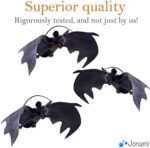 Jonami Halloween Deko Set, Halloween Fledermäuse Gummi Realistische Dekor (3 Gross + 3 Mittel + 3 Klein) Fledermaus zu Hängen, Aufhänger Dekoration, Gruselig, Horror – Bild 5