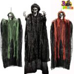 JOYIN 3 Stück Halloween hängende Sensenmänner, 134,6 cm + 80 x 2 cm, hängende Skelett Geister für beste Halloween Innen- und Aussendekorationen, Spukhaus Deko