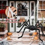 Halloween Deko Outdoor Spinne Gross Horror Deko Garten 127cm Riesenspinne Set with 50cm Dreieckiges Riesen Spinnennetz - Gruselige Dehnbares Riesen Spinne – Bild 2