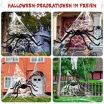 Halloween Deko Outdoor Spinne Gross Horror Deko Garten 127cm Riesenspinne Set with 50cm Dreieckiges Riesen Spinnennetz - Gruselige Dehnbares Riesen Spinne – Bild 7
