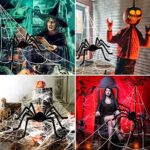 Halloween Deko Outdoor Spinne Gross Horror Deko Garten 127cm Riesenspinne Set with 50cm Dreieckiges Riesen Spinnennetz - Gruselige Dehnbares Riesen Spinne – Bild 6