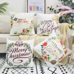 LAXEUYO Kissenbezug Weihnachten 45x45 cm, 4 Stück Kissenhülle Dekorative Weiche Baumwolle Dekokissen Kissenbezug Weihnachten – Bild 4