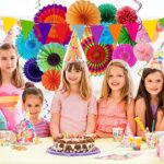 Huryfox Bunte Party Deko für Gartenpartys, Geburtstage und Karneval - 33 Stück mit hängenden Papier Lüfter, Regenbogen Pompons, Tissue Bänder und Wimpelketten Girlande für Feste, Hochzeiten & mehr – Bild 6
